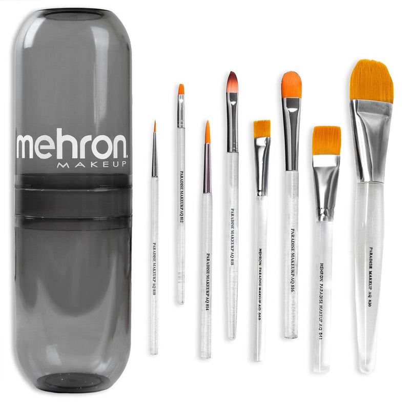 Mehron Paradise AQ 8 Piece Brush Set and Brush Holder SFX Brush Sets