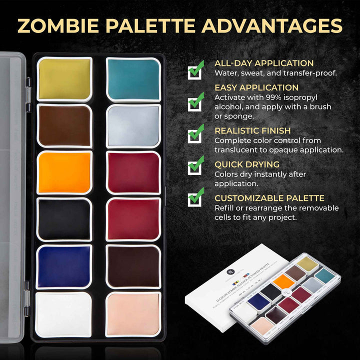 Narrative Cosmetics 12 Color Zombie Alcohol-Activated Professional SFX Makeup Palette Alcohol Activated Palettes   