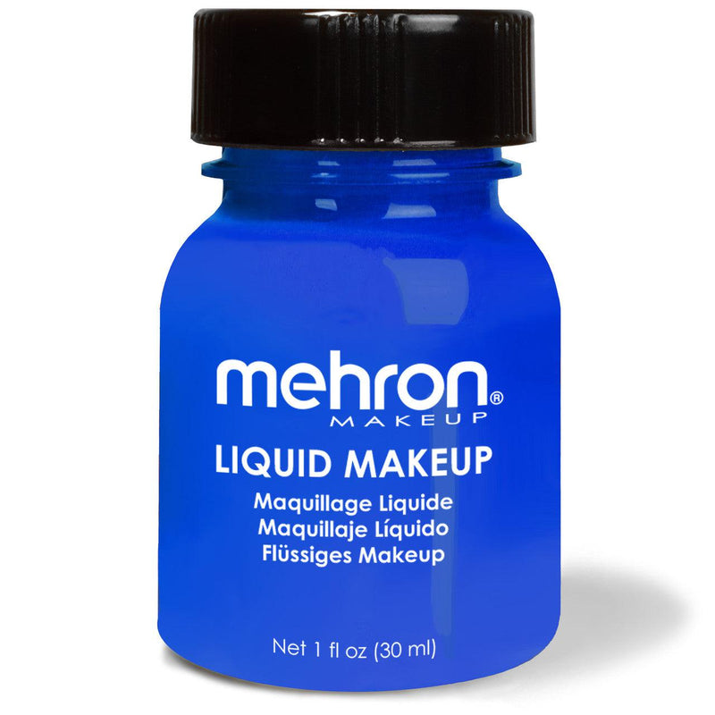 Mehron Liquid Makeup for Face Body and Hair FX Makeup 1oz w/ Brush Glow Blue 