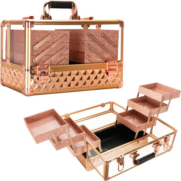 Just Case Armored Acrylic 6 Tier Pro Makeup Case (JMP002) Makeup Cases Rose Gold  